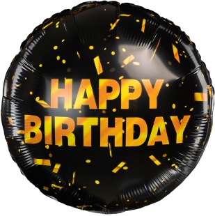 Шар (18''/46 см) Круг, Happy Birthday (золотое конфетти), Черный, 1 шт. в уп. (цв.этик.)
