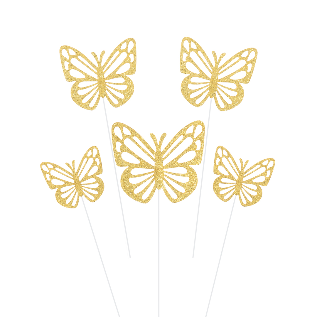 Топперы, Ажурные бабочки, Шампань, 18 см, 10 шт.