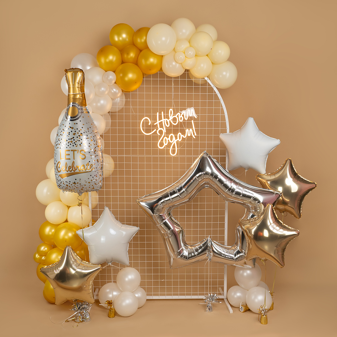 Шар (43''/109 см) Звезда, Контур, Серебро, 1 шт.