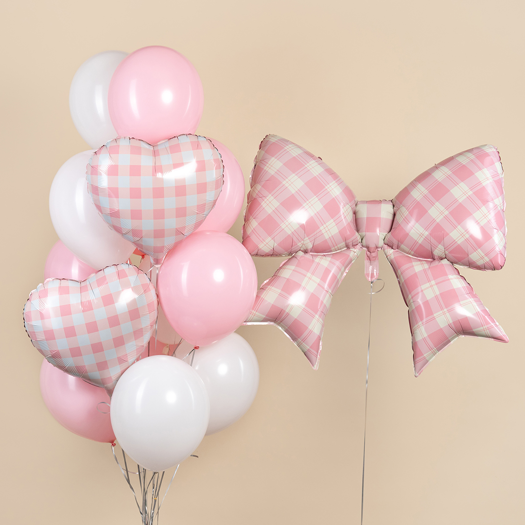 Шар (18''/46 см) Сердце, Клетка Виши, Розовый, 1 шт.