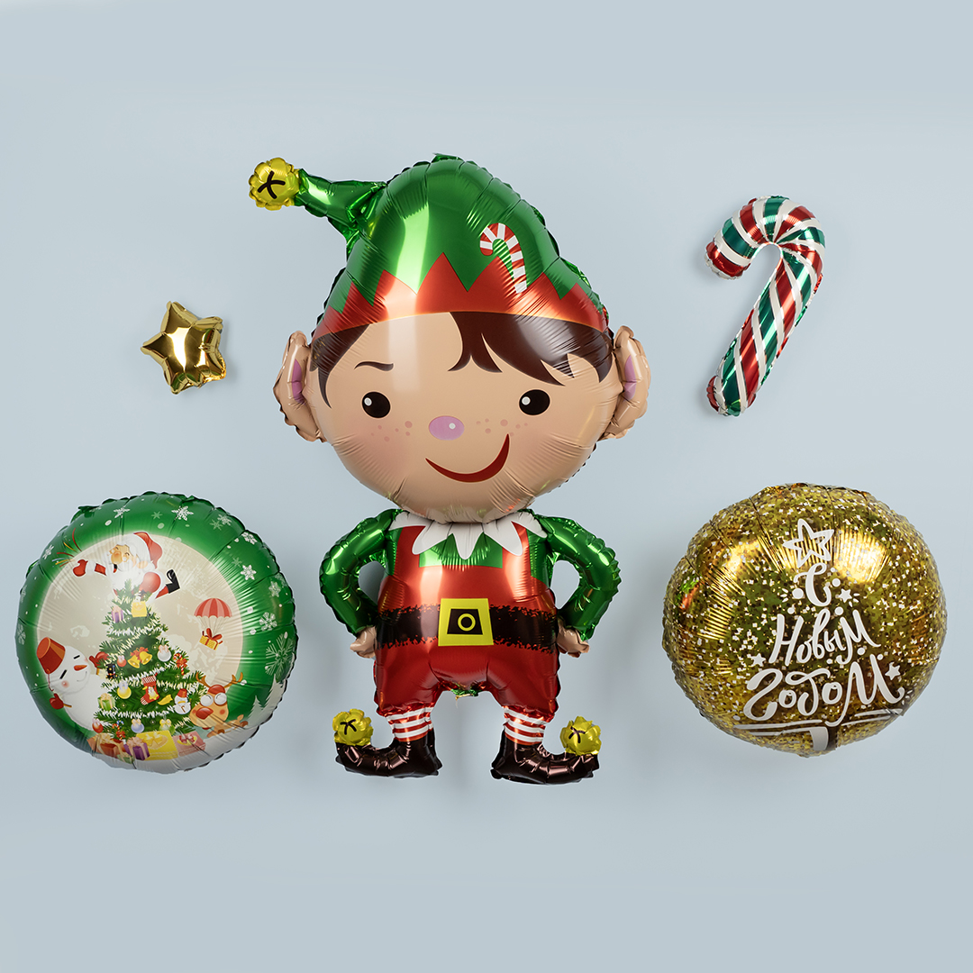 Шар (18''/46 см) Круг, Новогодняя елочка и подарки, 1 шт.