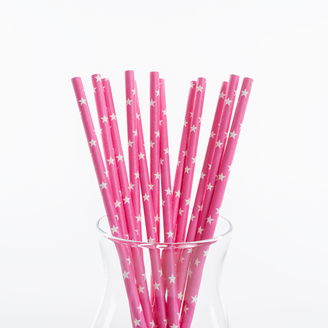 Трубочки для коктейлей, Звезды, Розовый/Белый, 12 шт. в упак. 