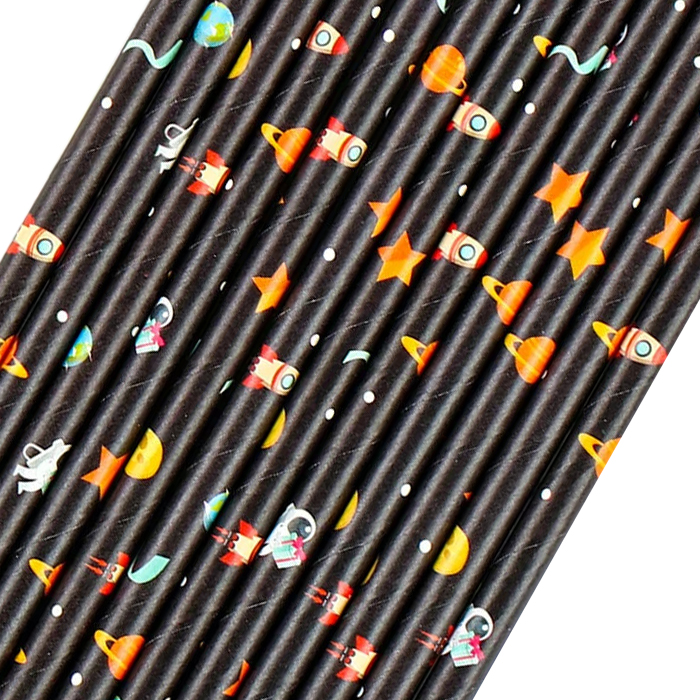 Трубочки для коктейлей, Космос, Черный, 12 шт. в упак. 