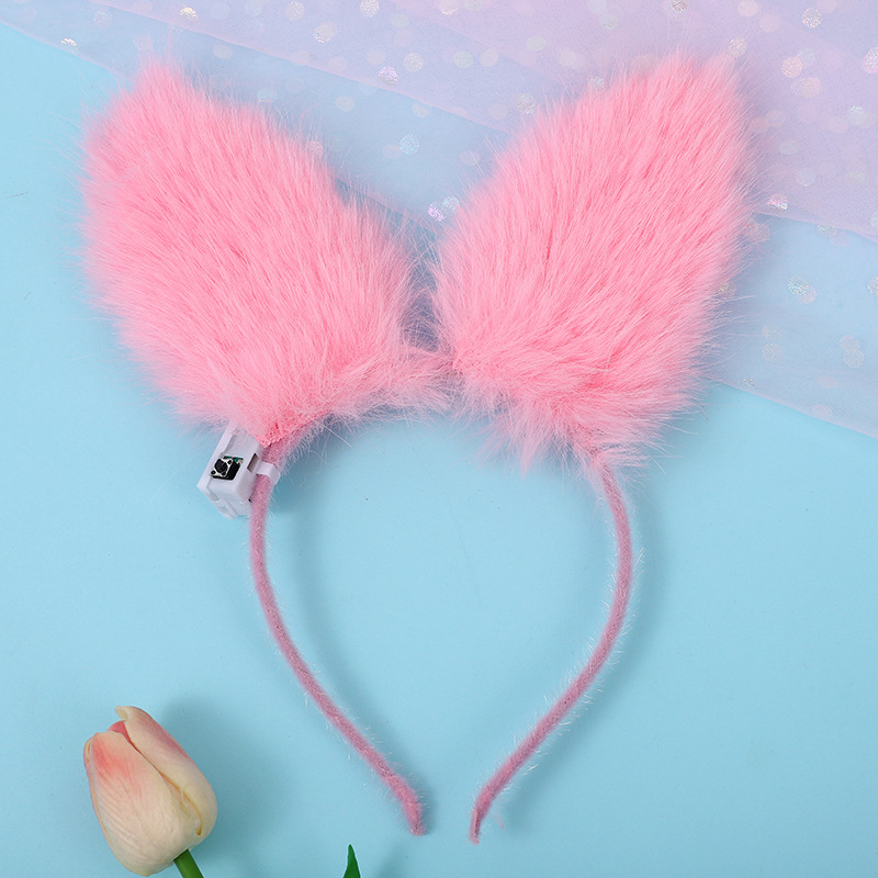 Светодиодный ободок, Зайка, Пушистые ушки, Розовый, 1 шт. 