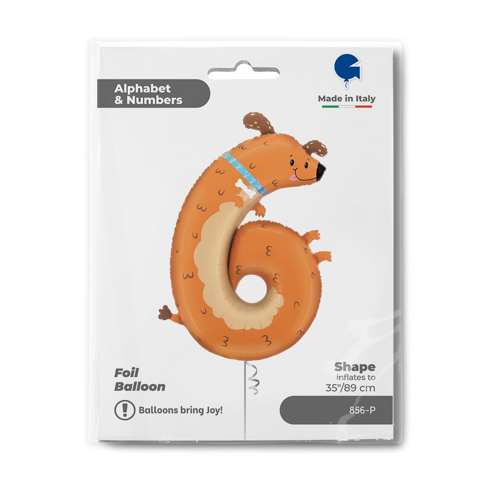 Шар (35''/89 см) Цифра, 6 Щенок, 1 шт. в уп.