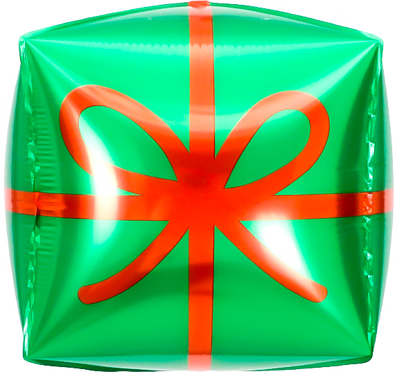 Шар 3D (22''/56 см) Куб, Подарок, Зеленый/Красный, 1 шт.