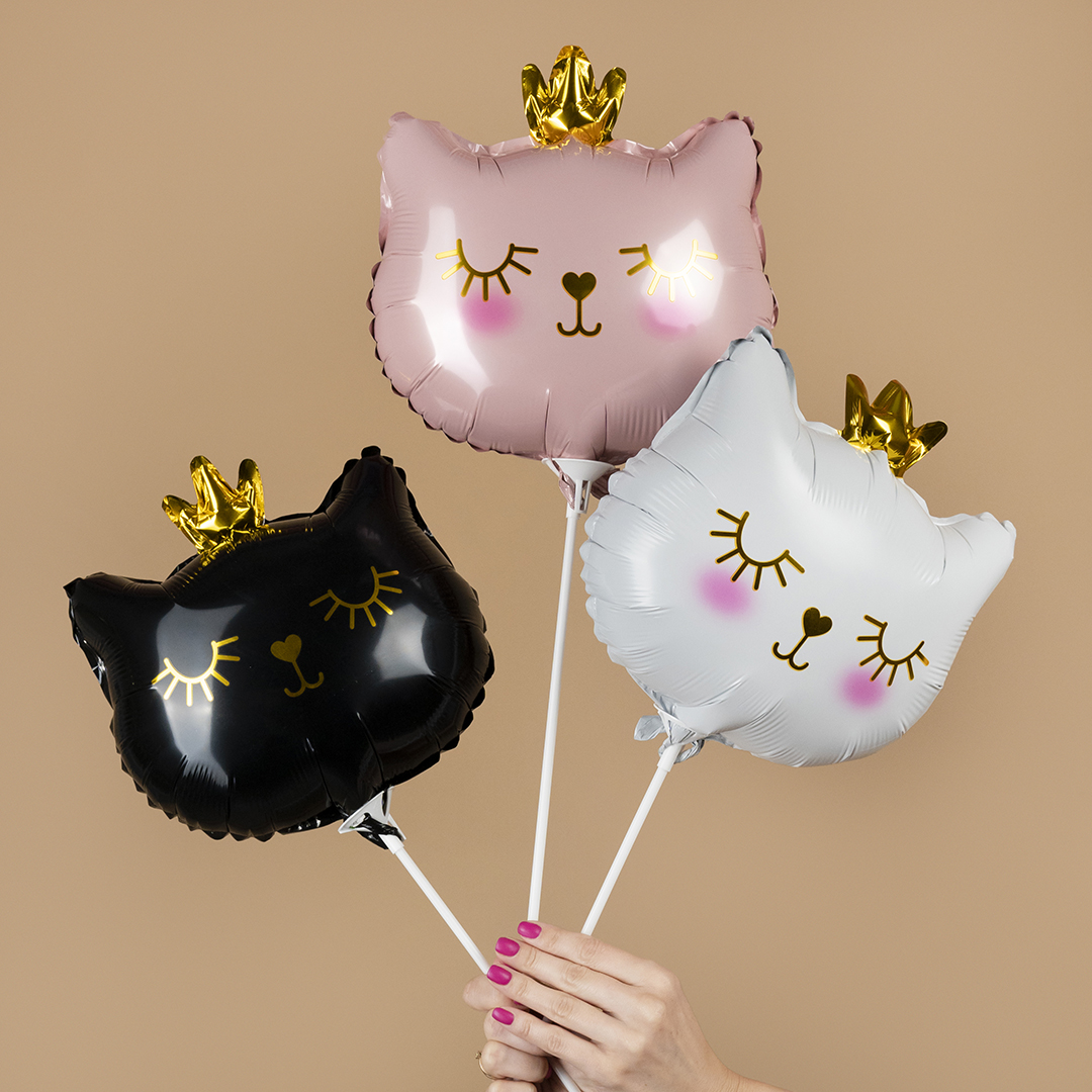 Шар с клапаном (11''/28 см) Мини-фигура, Котенок Принцесса, Розовый, 5 шт. в уп. (цв.этик.)