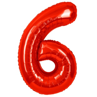 Шар (40''/102 см) Цифра, 6, Красный, Металлик, 1 шт. в уп.