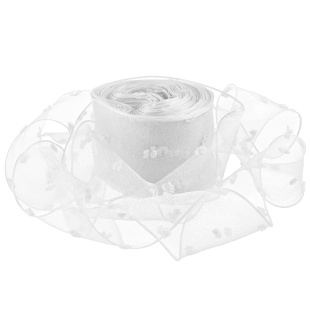 Лента декоративная (4 см*9,14 м) Воздушные точки, Белый, 1 шт.