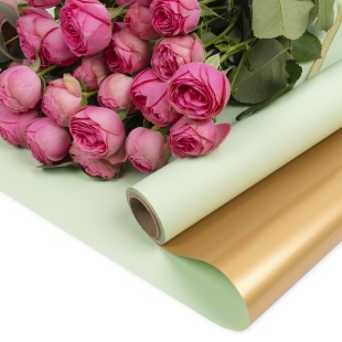 Упаковочная пленка 65мкр (0,57*10 м) Двухцветная, Светло-зеленый/Золото, Матовый, 1 шт.