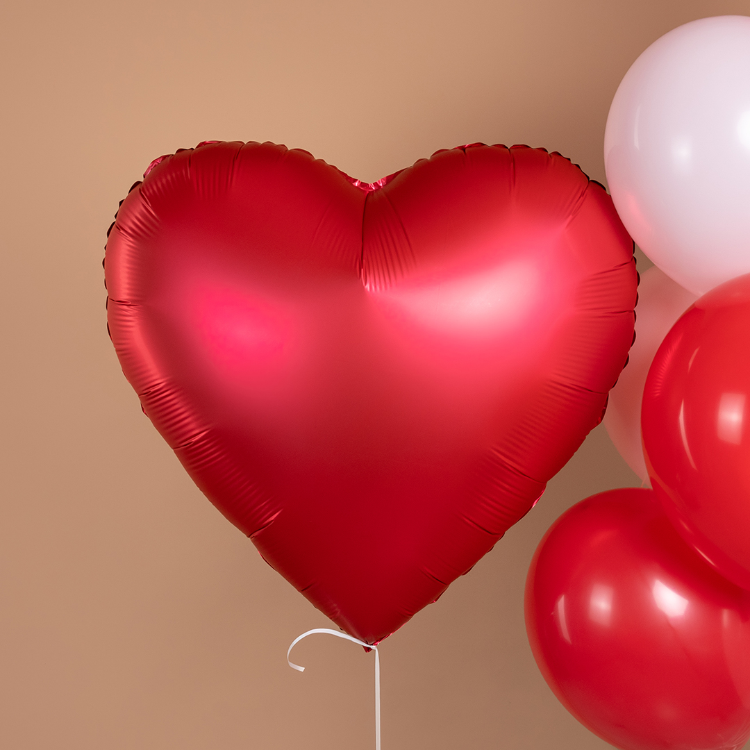 Шар (30''/76 см) Сердце, Красный, Сатин, 1 шт. в уп.