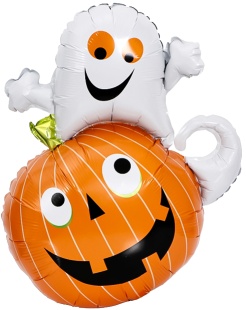 Шар с клапаном (17''/43 см) Мини-фигура, Тыква и привидение, 5 шт. в уп.