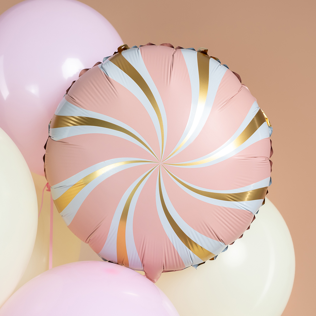 Шар (18''/46 см) Круг, Леденец, Розовый/Золото, Сатин, 1 шт.