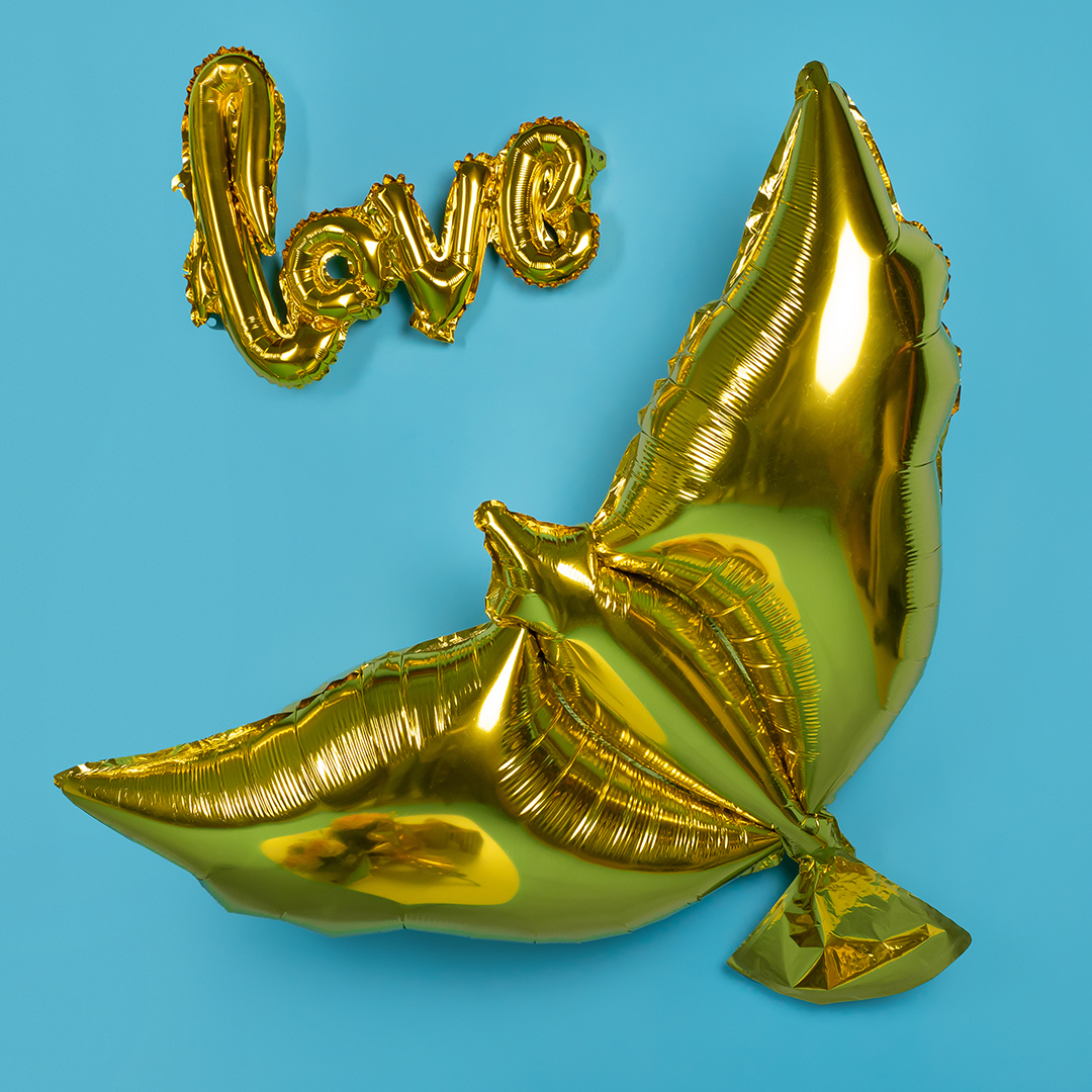 Шар (22''/56 см) Фигура, Надпись "Love", Золото, 1 шт.