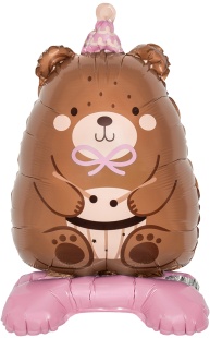 Шар 3D (24''/61 см) Фигура на подставке, Мишка в розовом колпачке, 1 шт. в уп.