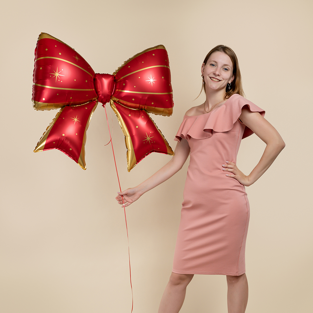 Шар (39''/99 см) Фигура, Бант, Красный/Золото, 1 шт.