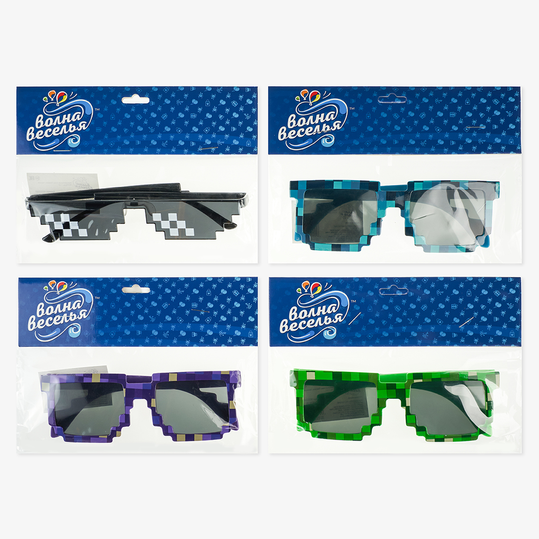 Карнавальные очки, Пиксели, Зеленый, 1 шт. 