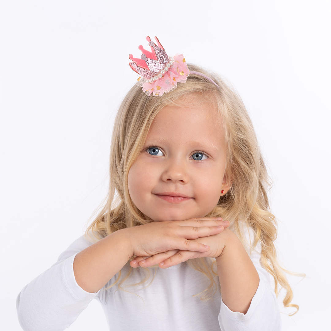 Ободок, Нежная корона, Розовый, с блестками, 1 шт. 