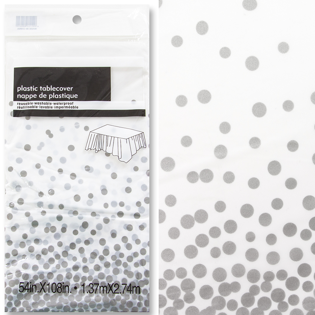 Скатерть одноразовая, Конфетти, Белый/Серебро, 137*274 см, 1 шт.