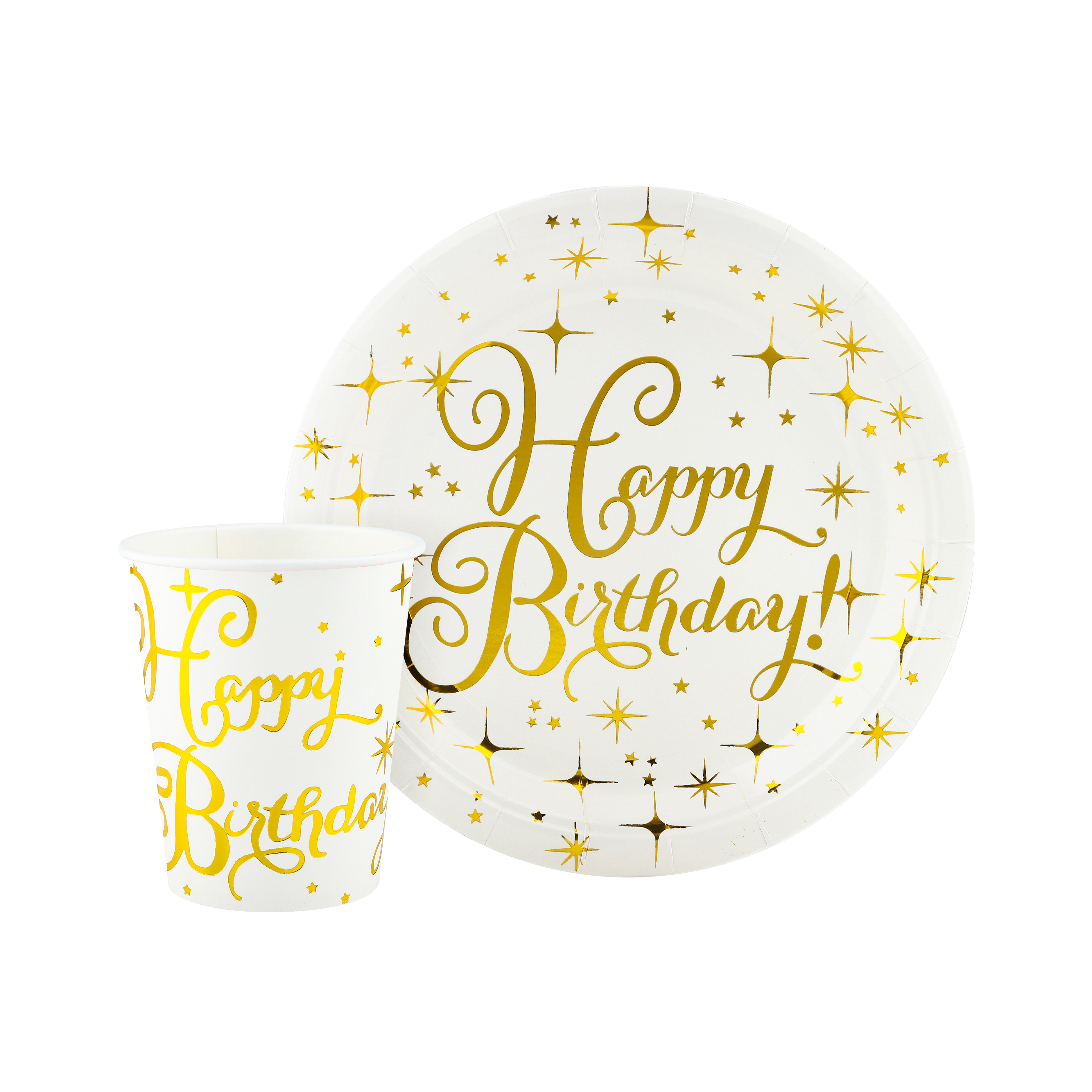 Стаканы (250 мл) Волшебный ДР, Белый/Золото, Металлик, 6 шт.