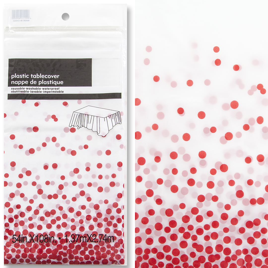 Скатерть одноразовая, Конфетти, Белый/Красный, 137*274 см, 1 шт.