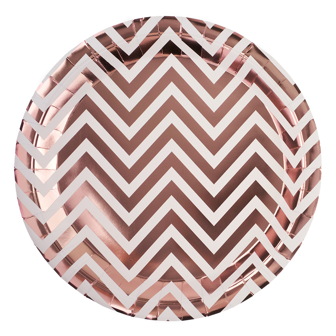 Тарелки (9''/23 см) Зигзаги, Белый/Розовое золото, Металлик, 6 шт.