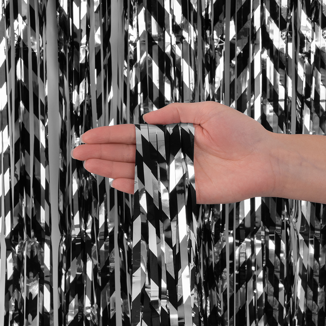 Занавес Дождик Зигзаги, Черный/Серебро, Металлик, 100*200 см, 1 шт.