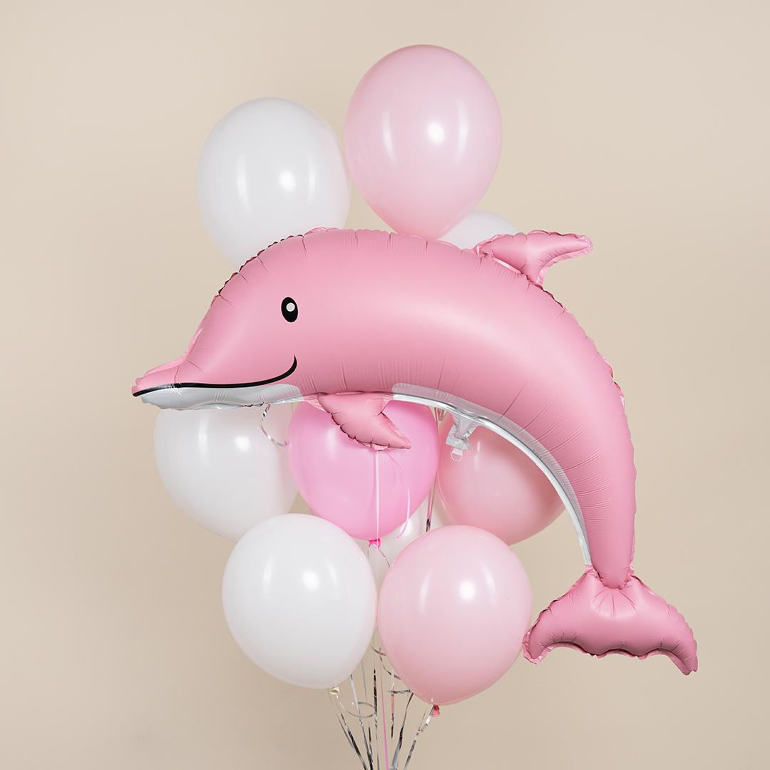 Шар (46''/117 см) Фигура, Дельфин, Розовый, Сатин, 1 шт.