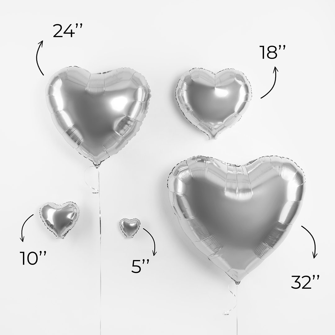 Шар (24''/61 см) Сердце, Серебро, Металлик, 1 шт.