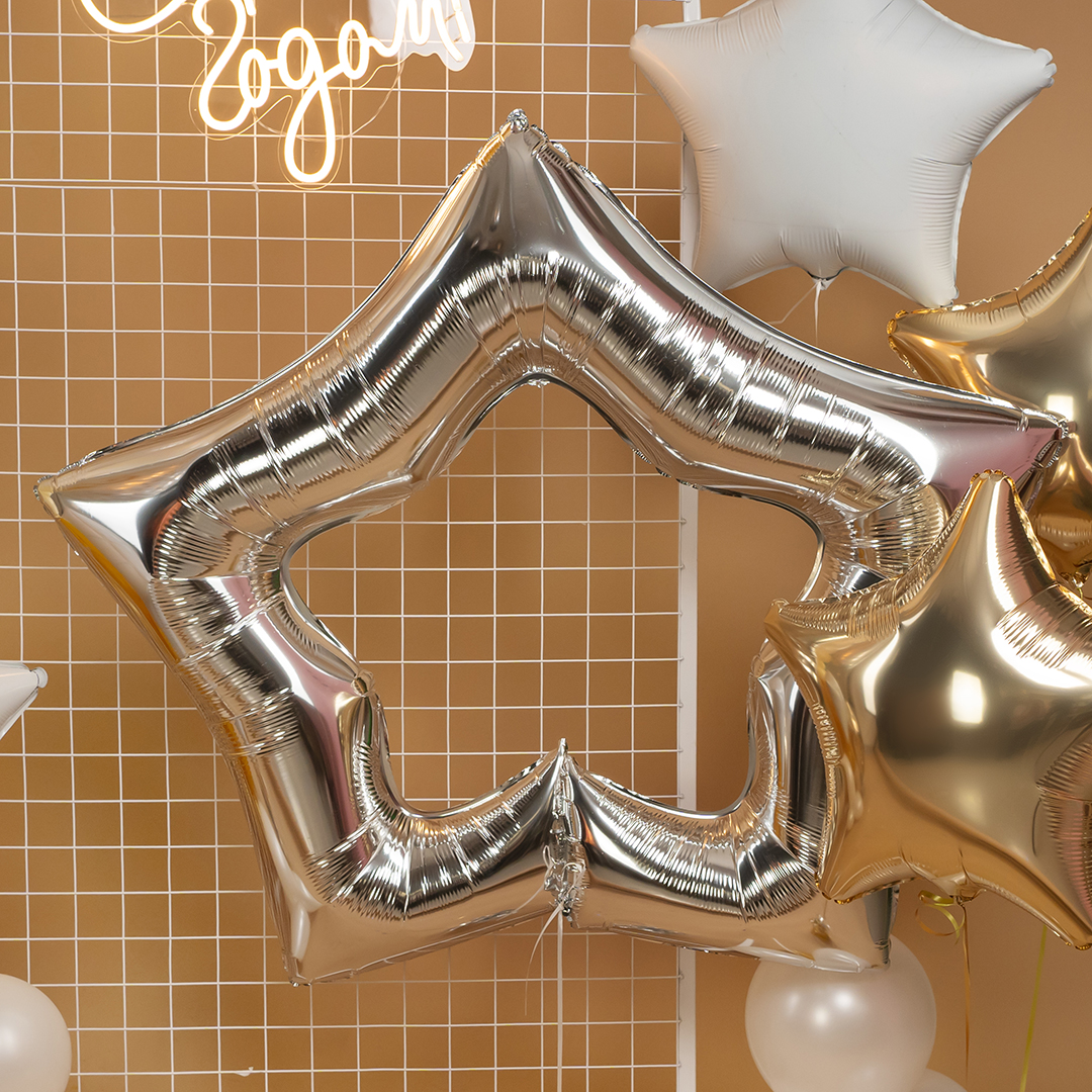 Шар (43''/109 см) Звезда, Контур, Серебро, 1 шт.