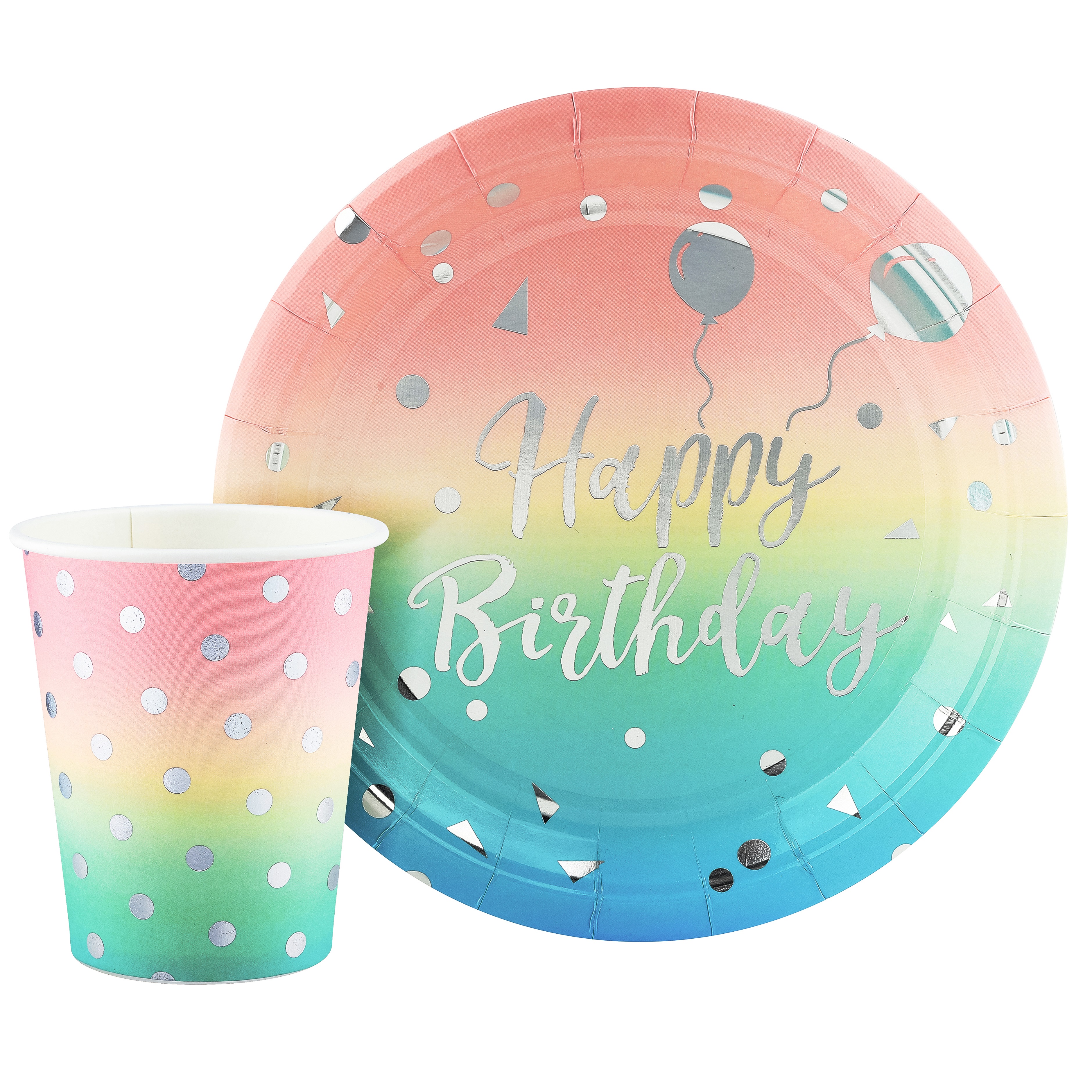 Стаканы (250 мл) Невесомый ДР, Радужный/Серебро, Металлик, 6 шт.