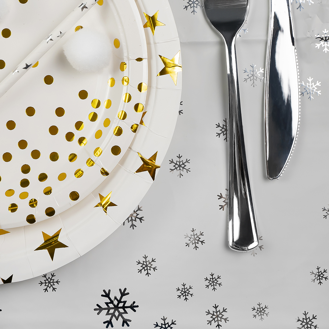 Тарелки (9''/23 см) Золотые звезды, Белый/Золото, Металлик, 6 шт.