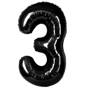 Шар (40''/102 см) Цифра, 3, Черный, Металлик, 1 шт. в уп.