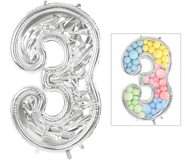 Шар (65''/165 см) Цифра, 3 Каркасная, 1 шт. в уп.