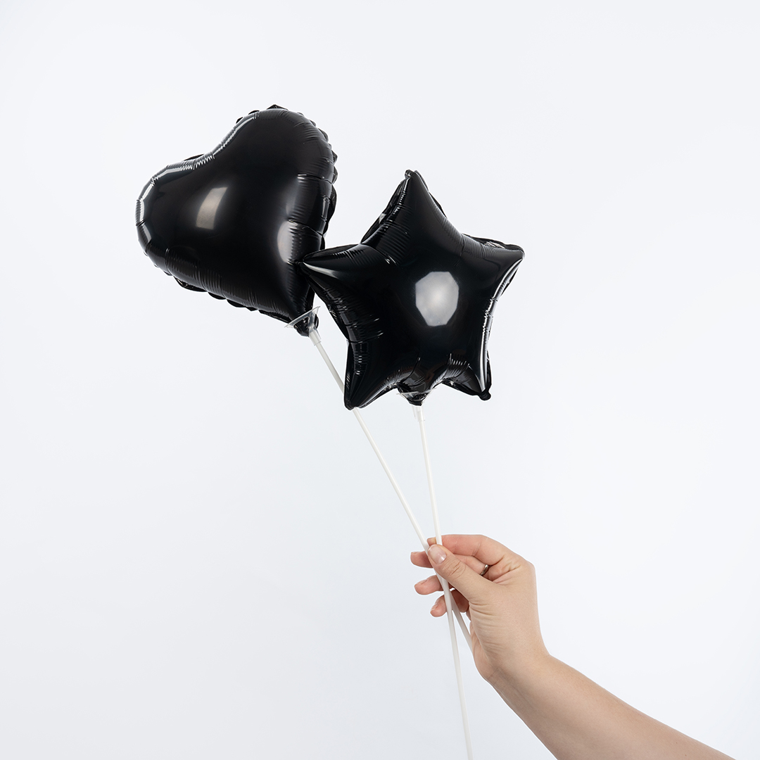 Шар с клапаном (10''/25 см) Мини-звезда, Черный, 1 шт.