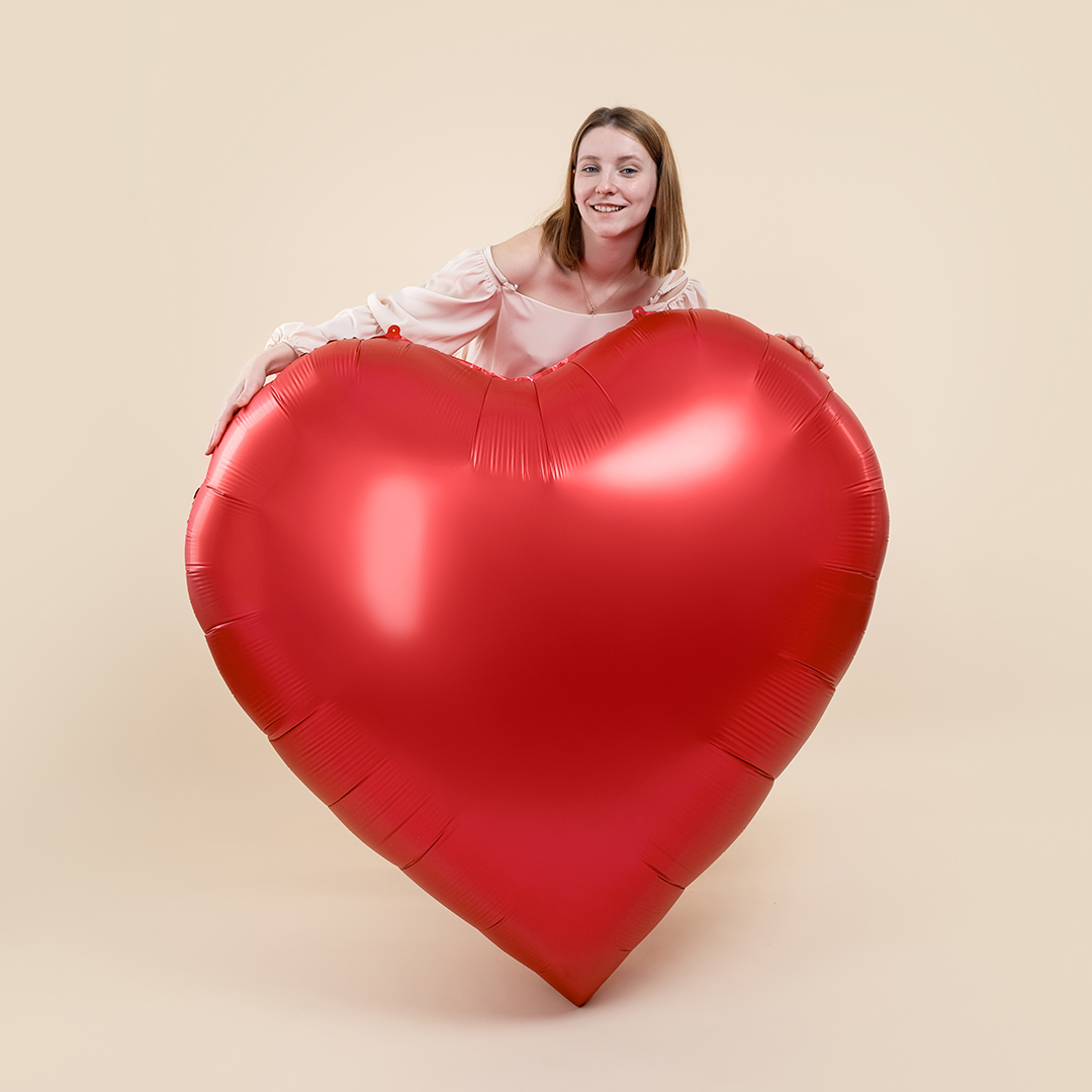 Шар (63''/160 см) Сердце, Красный, Сатин, 1 шт. в уп.