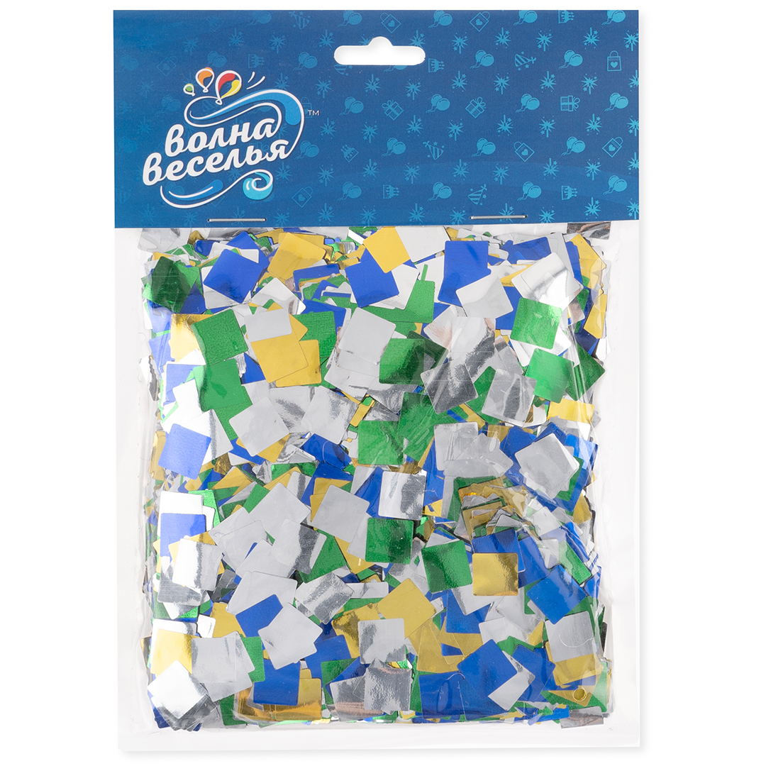 Конфетти фольга Квадрат, Светлый микс, Металлик, 1 см, 50 г.