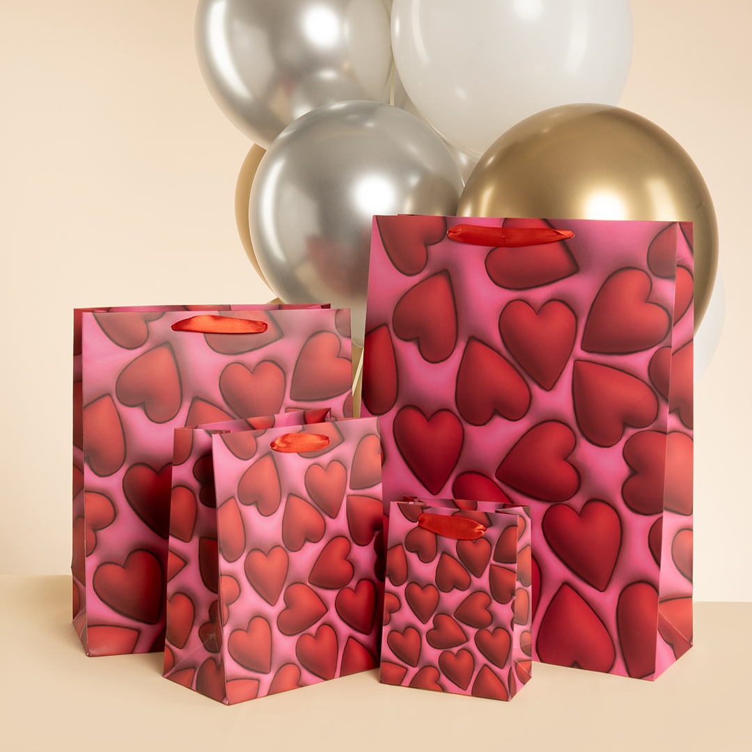Пакет подарочный, 210гр, Объемные сердца, 32*26*12 см, 1 шт.