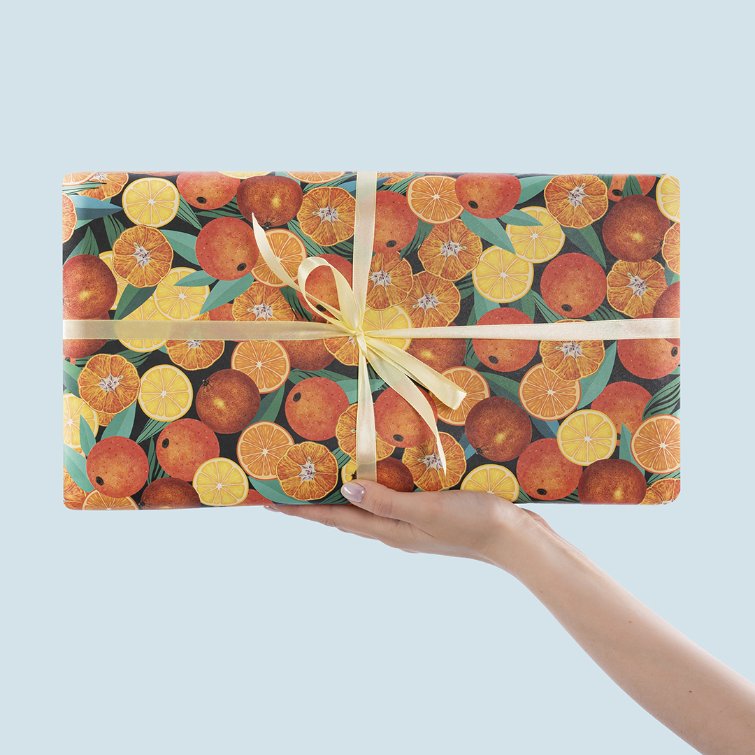 Упаковочная бумага 80гр (0,7*1 м) Мандаринки, 10 шт.