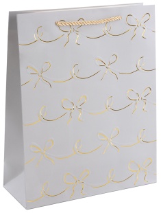 Пакет подарочный, 210гр, Милые бантики, Дизайн №1, Серебро, Металлик, 41,5*30*12 см, 1 шт.