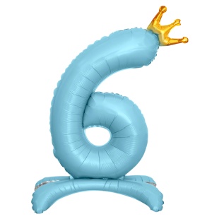 Шар (32''/81 см) Цифра на подставке, 6 Золотая корона, Голубой, 1 шт. в уп.