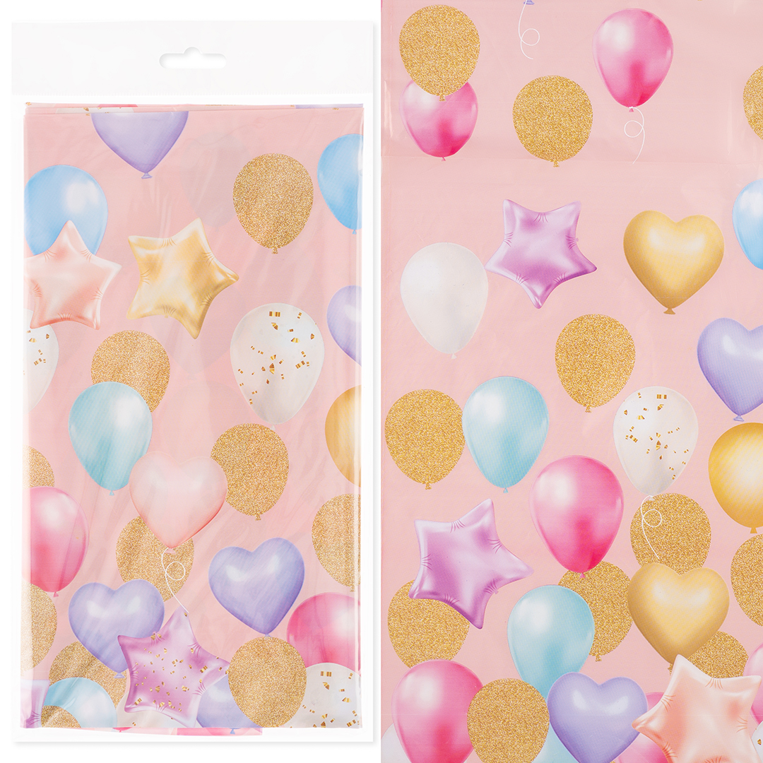 Скатерть одноразовая, Праздничные шарики, Розовый, 120*180 см, 1 шт.