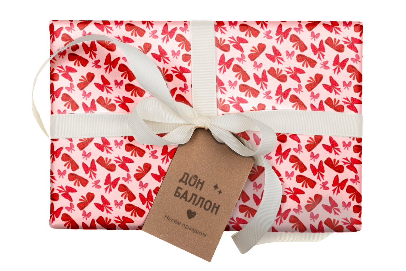 Упаковочная бумага 70гр (0,7*1 м) Бантики, Розовый, 10 шт.