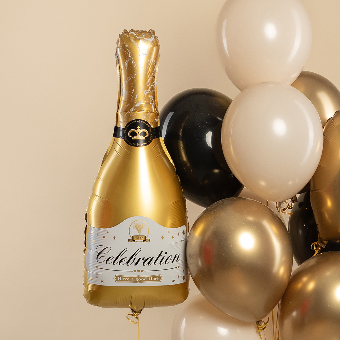 Шар (37''/94 см) Фигура, Бутылка Шампанское, Золото, 1 шт.