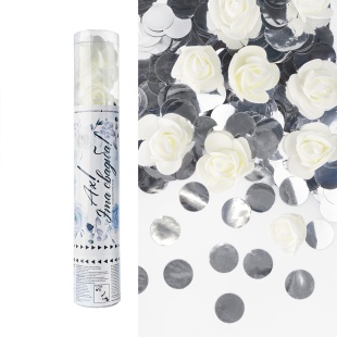 Пневмохлопушка (12/30 см), Ах, Эта Свадьба!, Круги фольга и цветы фоамиран, Металлик, 1 шт.