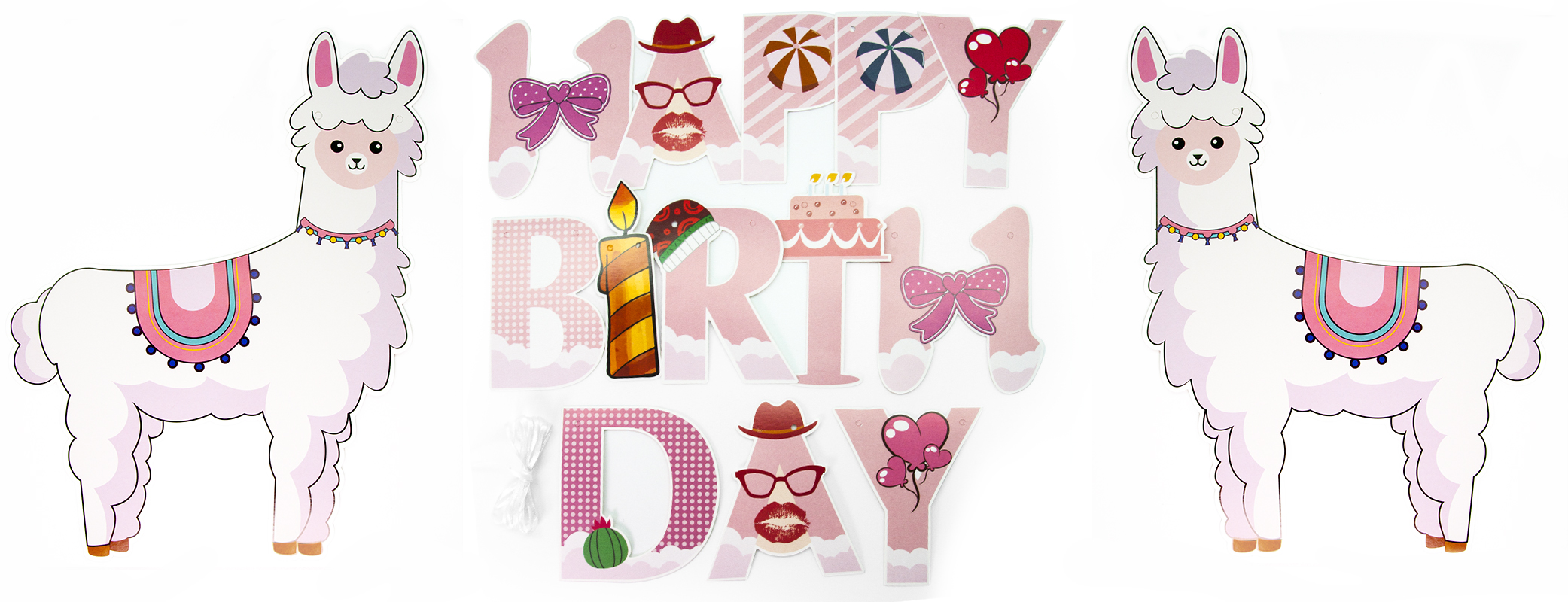 Гирлянда Лама Альпака, Happy Birthday, Розовый, 250 см, 1 упак.