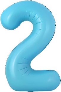 Шар с клапаном (16''/41 см) Мини-цифра, 2, Голубой, 1 шт.
