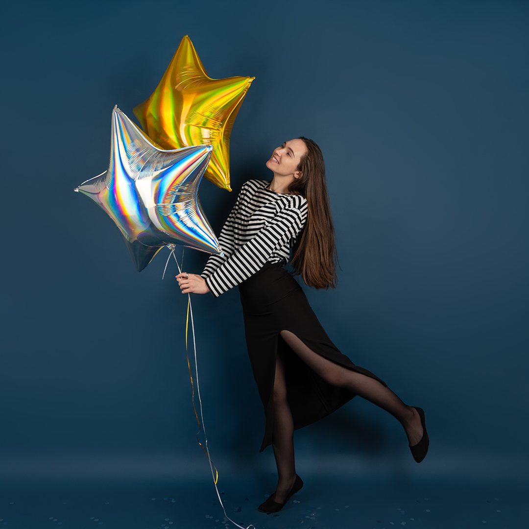 Шар (32''/81 см) Звезда, Серебро, Голография, 1 шт.