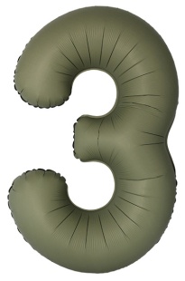 Шар (40''/102 см) Цифра, 3 Slim, Оливковый, Матовый, 1 шт. в уп.