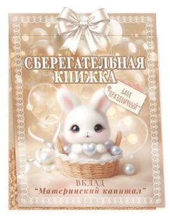 Открытка-конверт для денег, Сберегательная книжка, Вклад "Материнский капитал", 16,3*21,5 см, 1 шт.